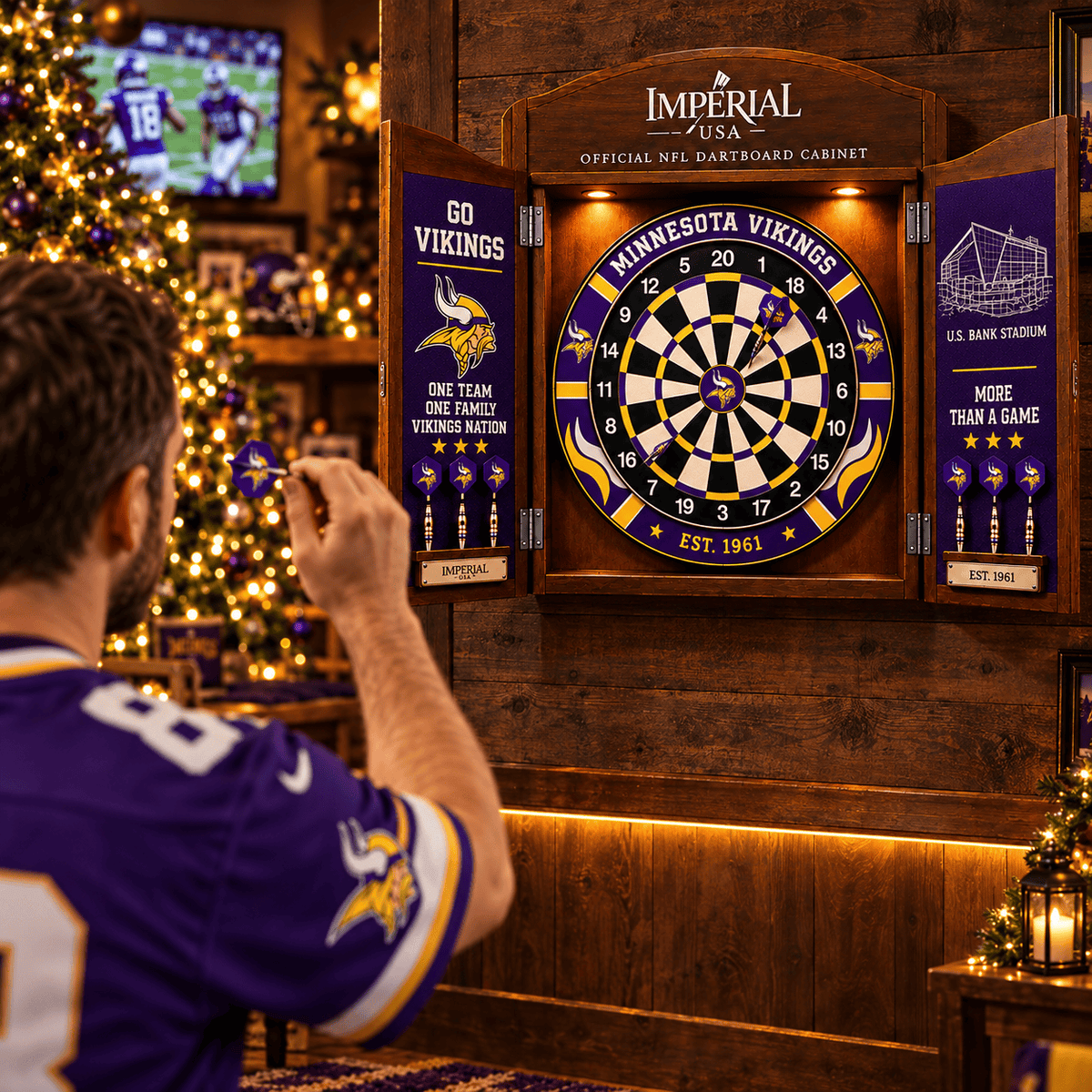 MNVK Premium Dartboard Cabinet Set – Wall-Mounted Dart Game PNPA
