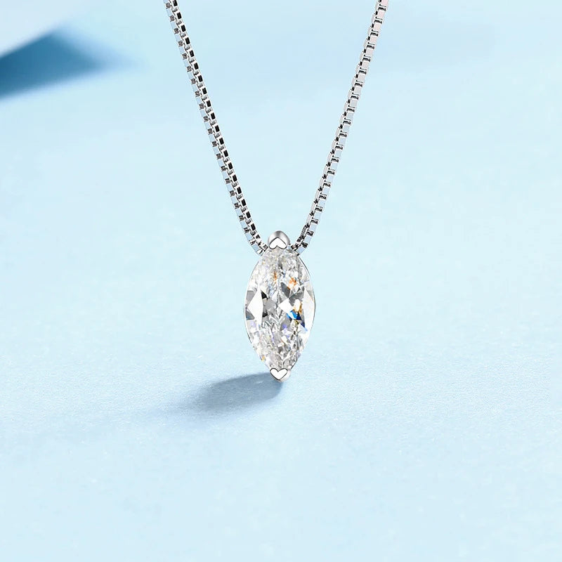 Tezzc 1ct Moissanite Necklaces for Women Marquise Shape Pendant s925 Silver with Gold Plated Party Necklace Design Chain Jewelry